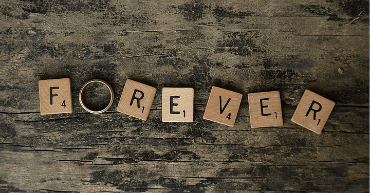 Forever spelled out with Scrabble letters Forever spelled out with Scrabble letters