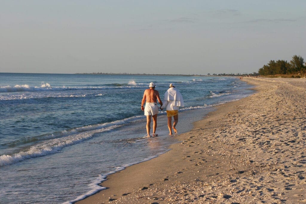 Elderly couple on beach in Florida Elderly couple on beach in Florida