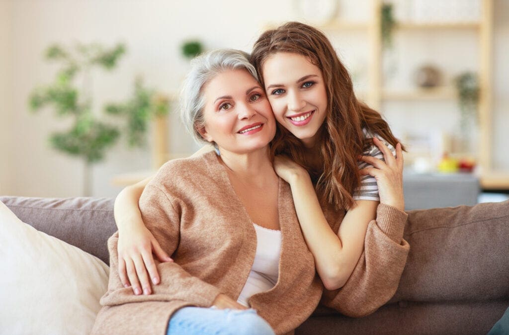 Happy family two generations old mother and adult daughter Happy family two generations old mother and adult daughter